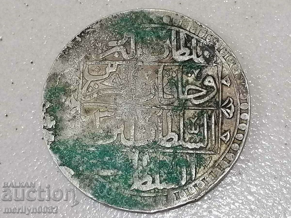 Ottoman silver coin 32g 465/1000 1203 year 2 gold YUZLUK with price 169.00 BGN | € 86.41