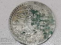 Moneda otomană de argint 32g 465/1000 1203 ani 2 aur YUZLUK