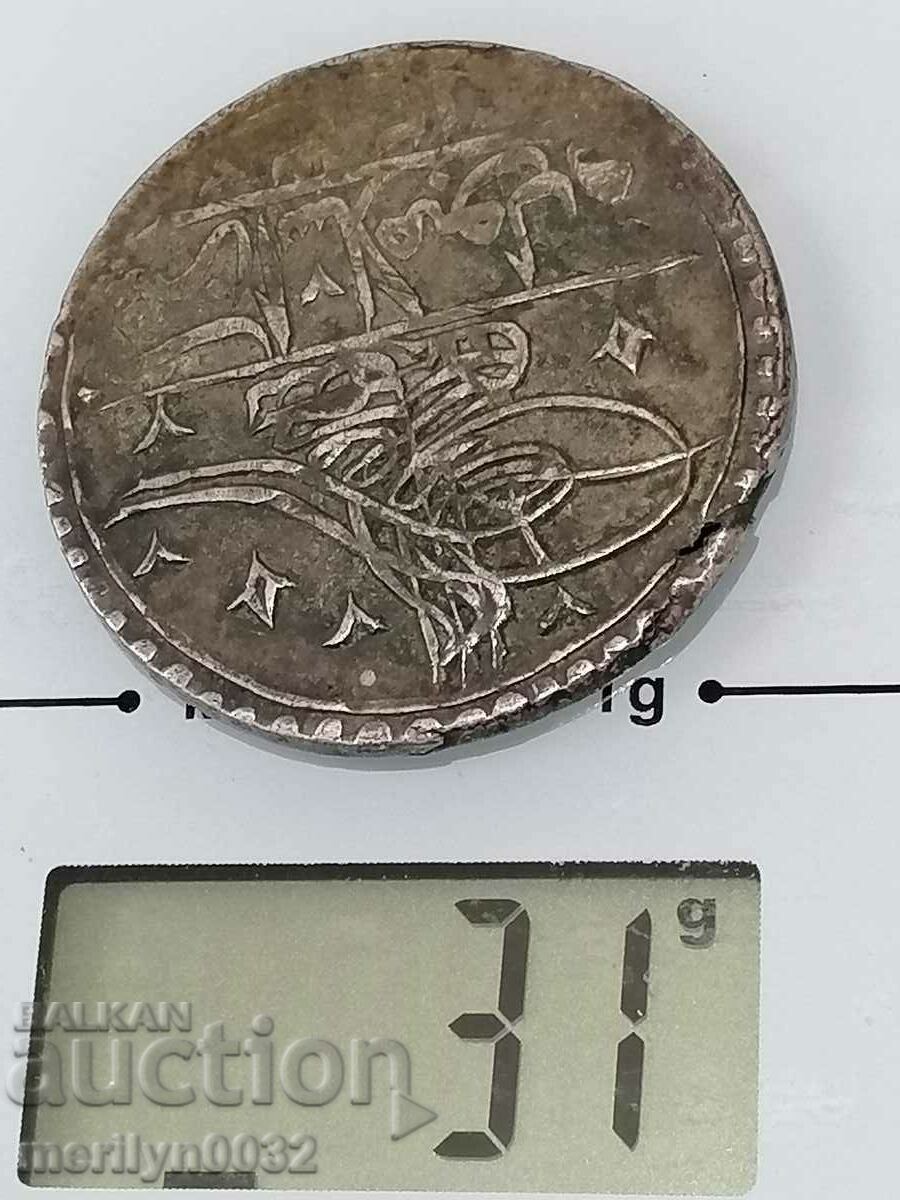 Ottoman silver coin 31g 465/1000 1203 year 2 gold YUZLUK - 6 Ottoman silver coin 31g 465/1000 1203 year 2 gold YUZLUK - 6