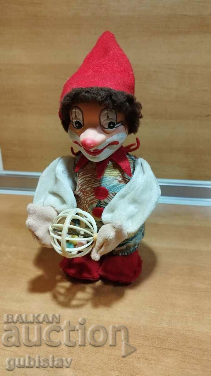 Old toy, clown, with winding wrench, 1980s.