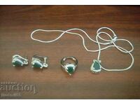 Necklace ring set - 17mm earrings with green crystal
