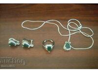 Set inele colier - cercei 17mm cu cristal verde