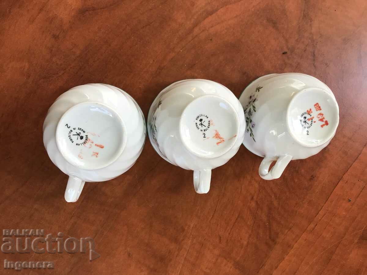 PORCELAIN COFFEE TEA GLASSES BULGARIA-3 PCS - 5 PORCELAIN COFFEE TEA GLASSES BULGARIA-3 PCS - 5