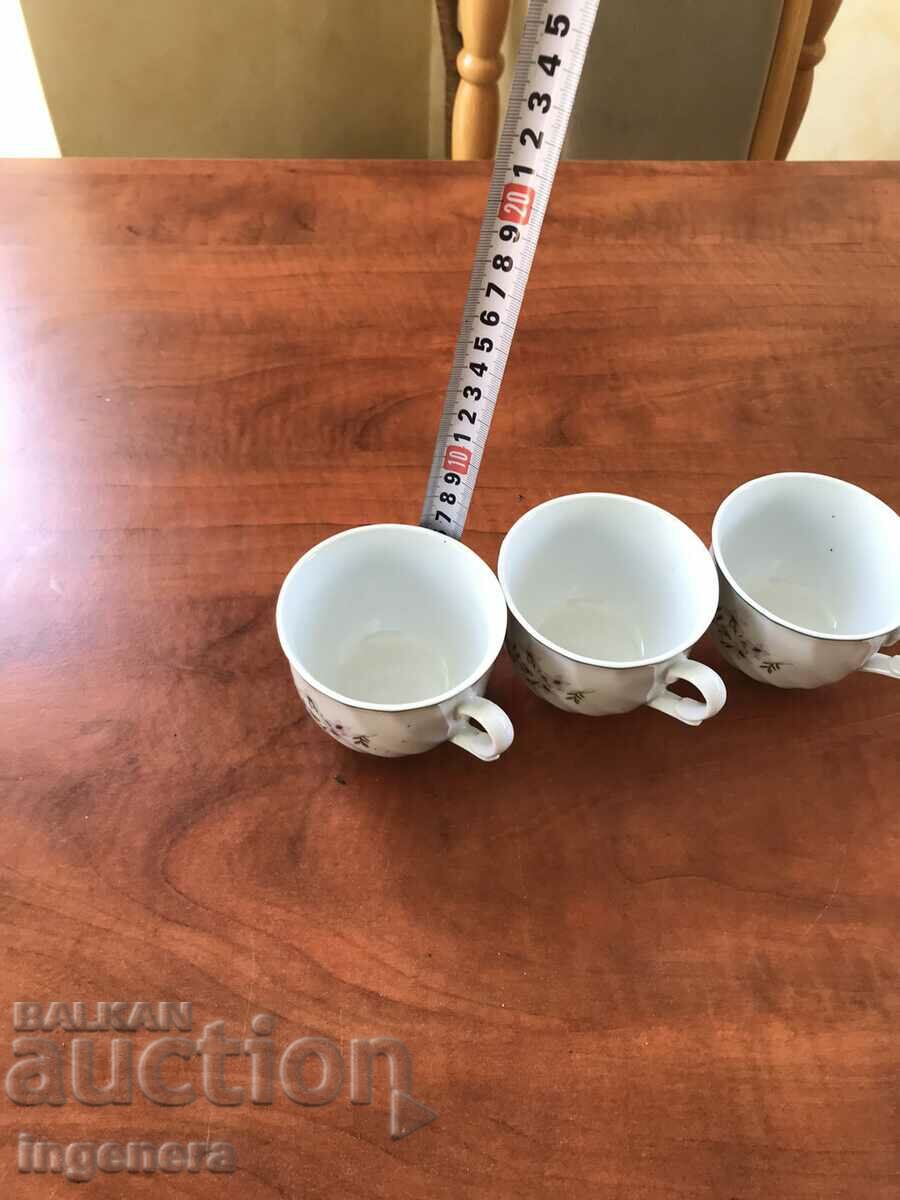 PORCELAIN COFFEE TEA GLASSES BULGARIA-3 PCS - 6 PORCELAIN COFFEE TEA GLASSES BULGARIA-3 PCS - 6