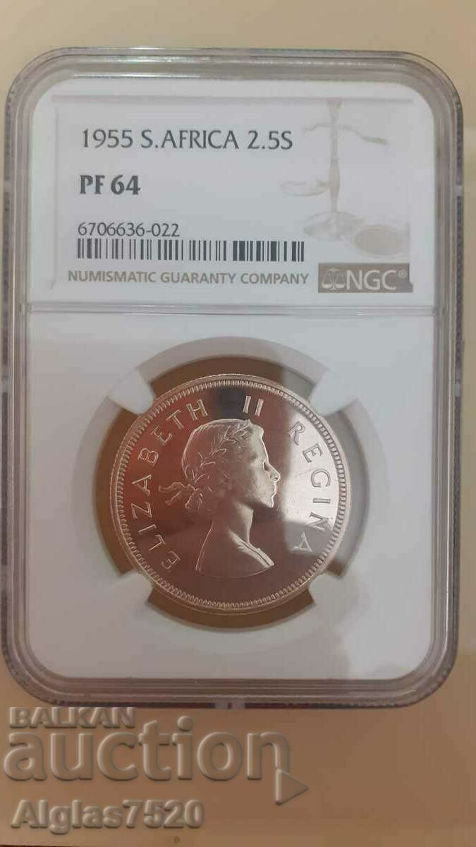 2 1/2 shillings 1955/ silver/ PF 64- South Africa with price 180.00 BGN | € 92.03 2 1/2 shillings 1955/ silver/ PF 64- South Africa with price 180.00 BGN | € 92.03