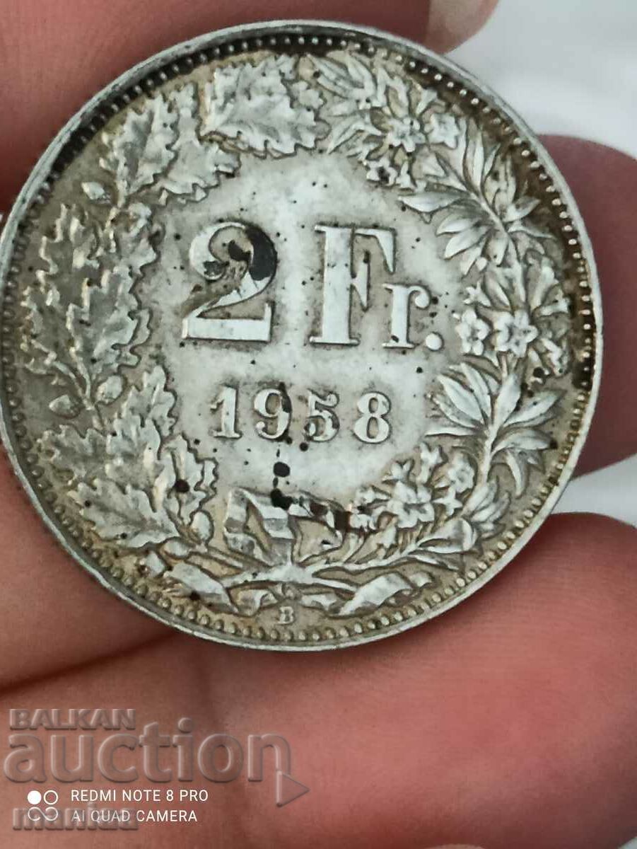 2 francs 1958 Switzerland silver with price 70.00 BGN | € 35.79