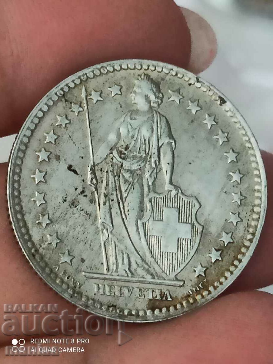 Auction  2 francs 1958 Switzerland silver