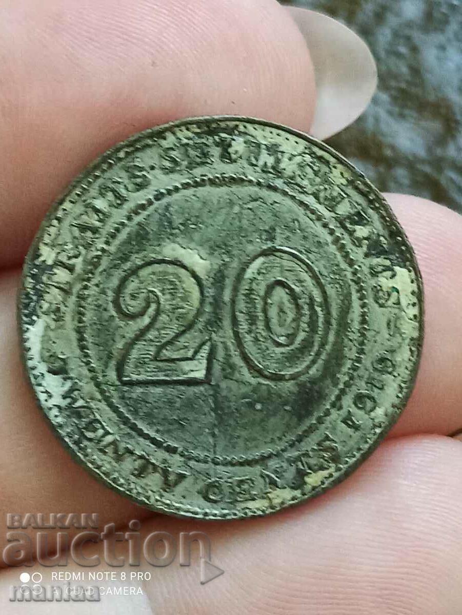 20 Стрейтс Сетлментс 1919  г сребро