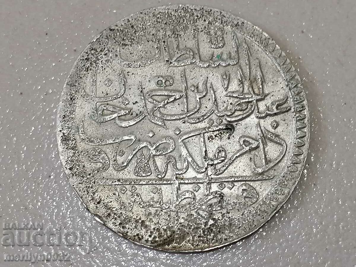 Moneda otomană de argint 465/1000 Abdul Hamid 1 1187/14