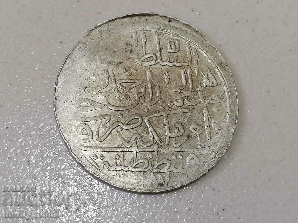 Moneda otomană de argint 465/1000 Abdul Hamid 1 1187/9
