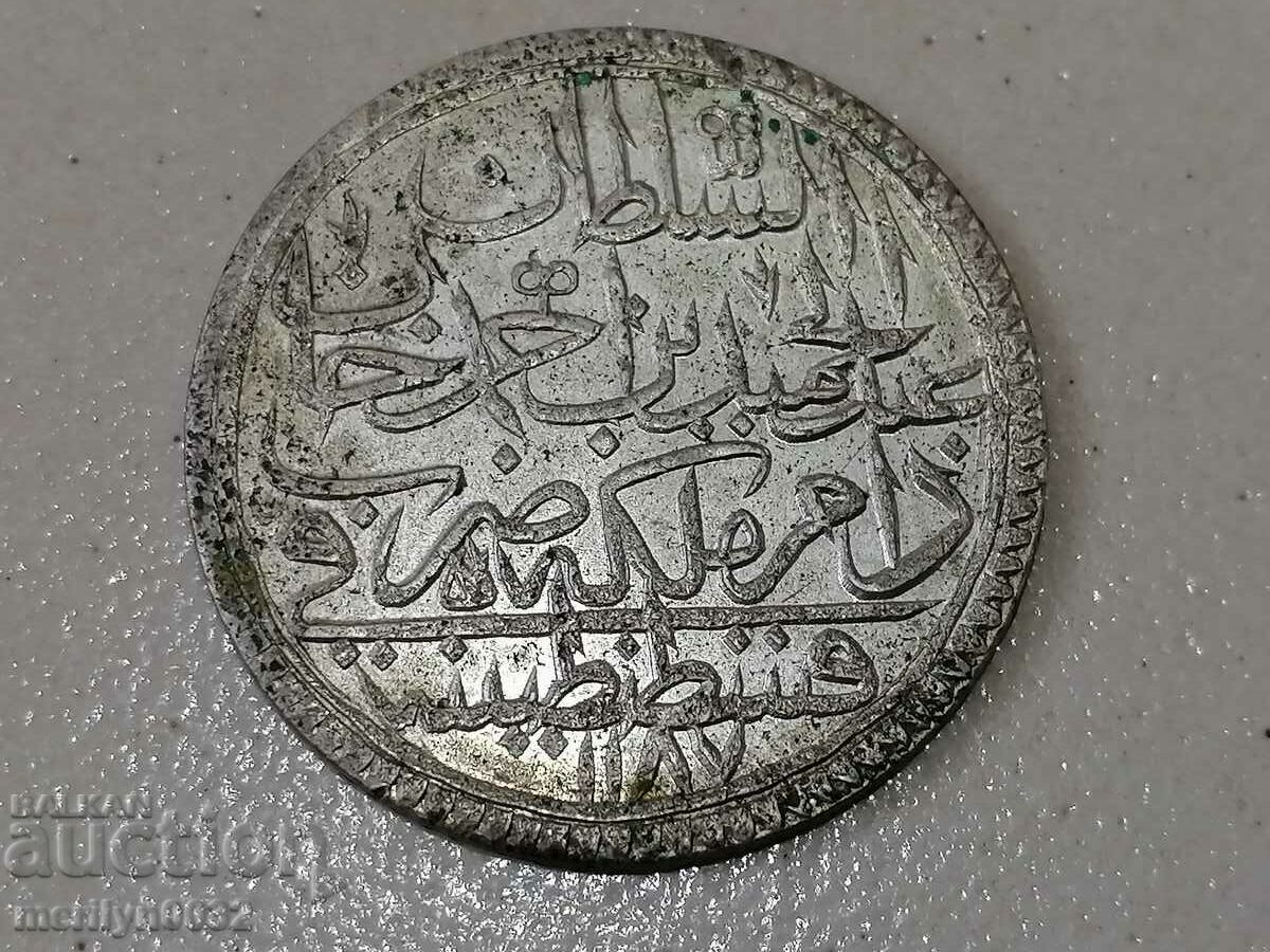 Moneda otomană de argint 465/1000 Abdul Hamid 1 1187/15