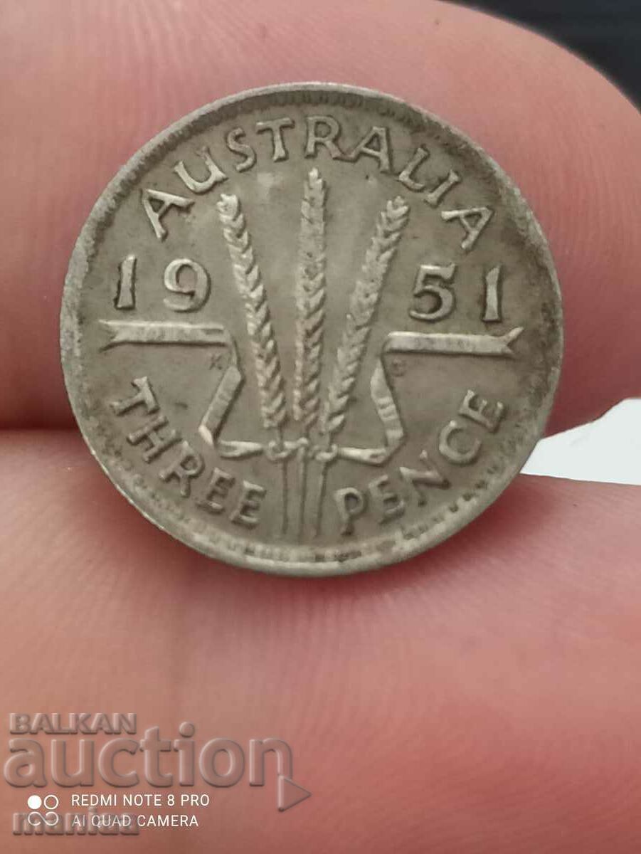 Παράδοση 3 πένες Αυστραλία 1951 ασήμι