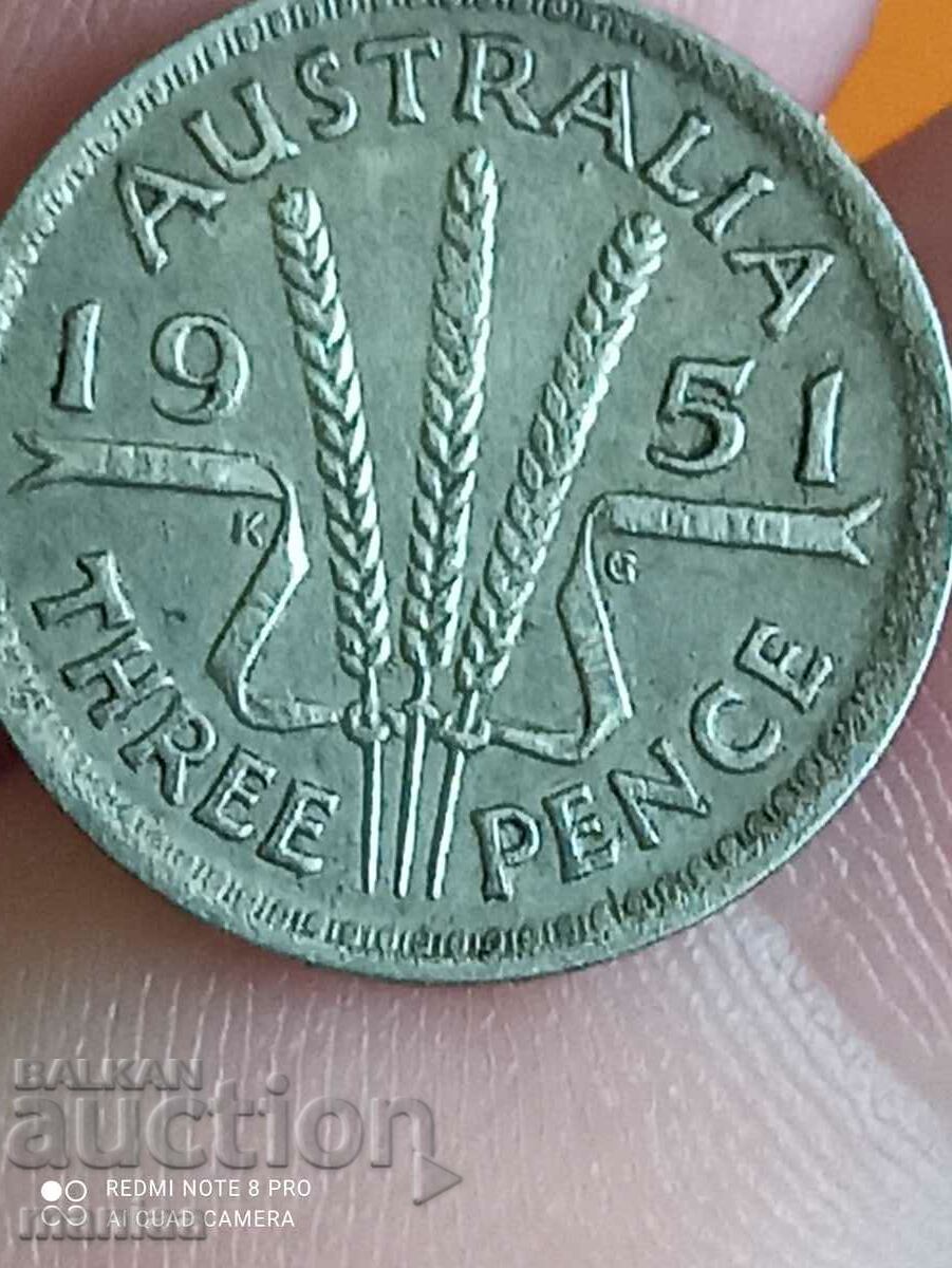 3 пенса Австралия 1951 г сребро