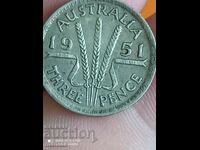 3 pence Australia 1951 argint