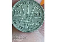 3 πένες Αυστραλία 1951 ασήμι