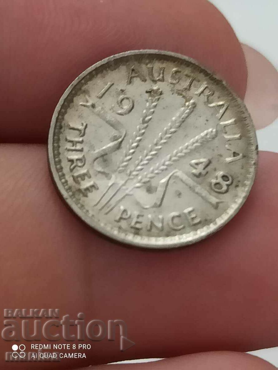 Auction 3 pence Australia 1948 silver Auction 3 pence Australia 1948 silver