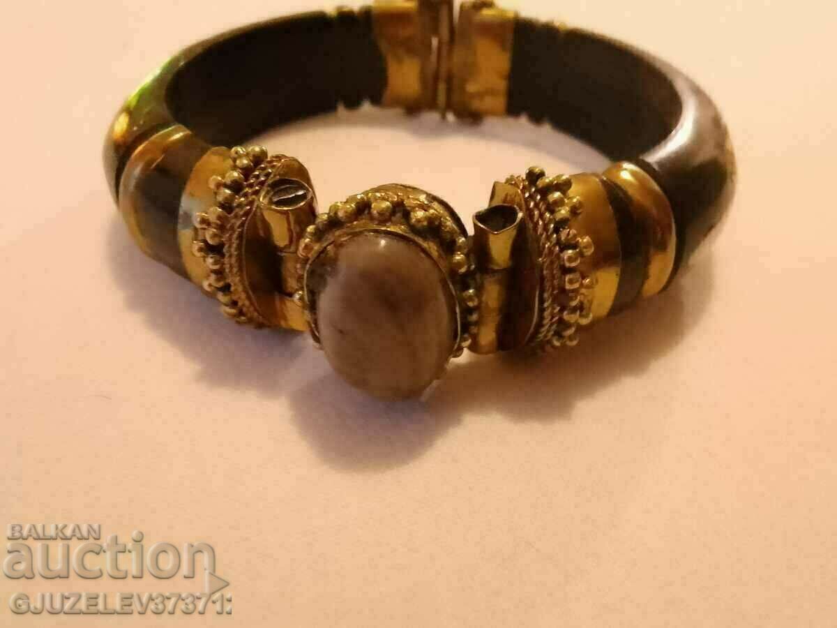 Vintage bracelet wood brass agate and mother of pearl - 5 Vintage bracelet wood brass agate and mother of pearl - 5