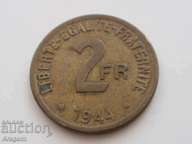 монета Франция 2 франка 1944 (бронзовата); France