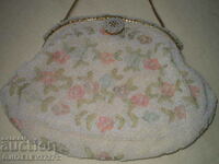 Vintage Purse Bag White Glass Bead Embroidery WALBOR