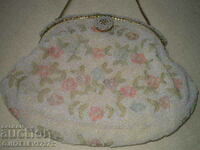 Vintage Purse Bag White Glass Bead Embroidery WALBOR