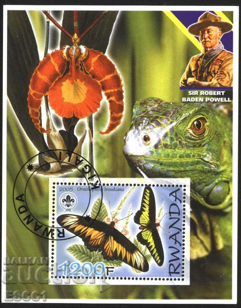 Stamped block Fauna Butterflies Scouting 2005 from Rwanda