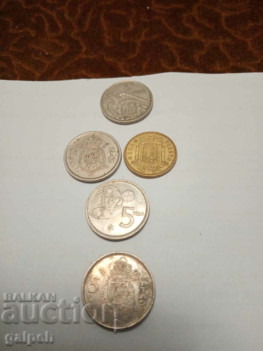 LOT OF COINS SPAIN 1957,75,80,84 - 5 pcs. - BGN 2.25 with price 2.25 BGN | € 1.15 LOT OF COINS SPAIN 1957,75,80,84 - 5 pcs. - BGN 2.25 with price 2.25 BGN | € 1.15