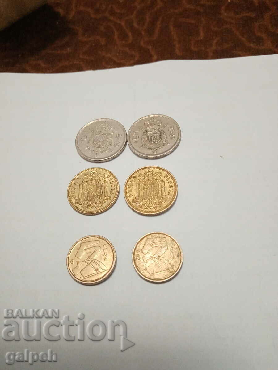 LOT OF COINS SPAIN 1975,92,98. - 6 pcs. - BGN 1.8 with price 1.80 BGN | € 0.92 LOT OF COINS SPAIN 1975,92,98. - 6 pcs. - BGN 1.8 with price 1.80 BGN | € 0.92