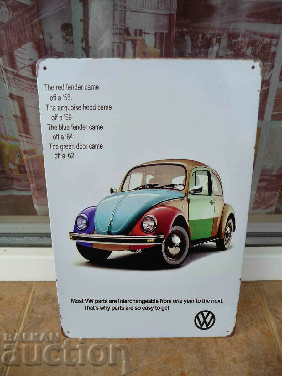 Фолксваген Бийтъл Volkswagen Beetle Кола метална табела клас