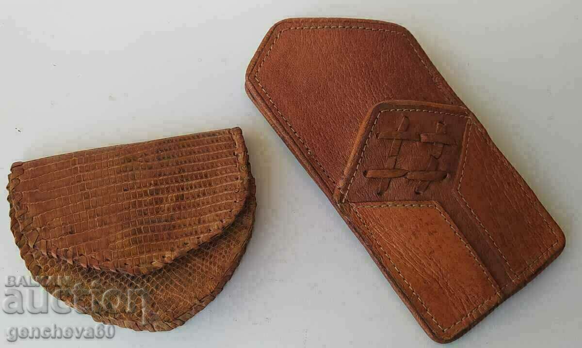 Leather glasses case and crocodile leather wallet