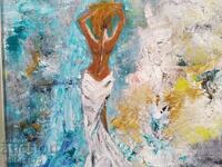 „FRUMEȘTE FEMEI”, pictură în ulei, cadru, tânără artistă