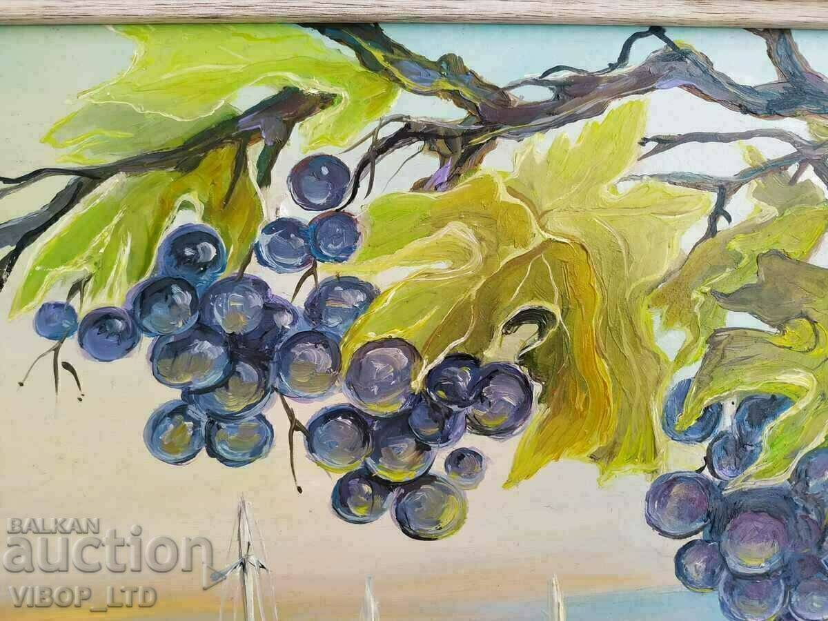 Аукцион худ./картина "ГРОЗДЕ И МОРЕ", подпис, маслена картина 47/37