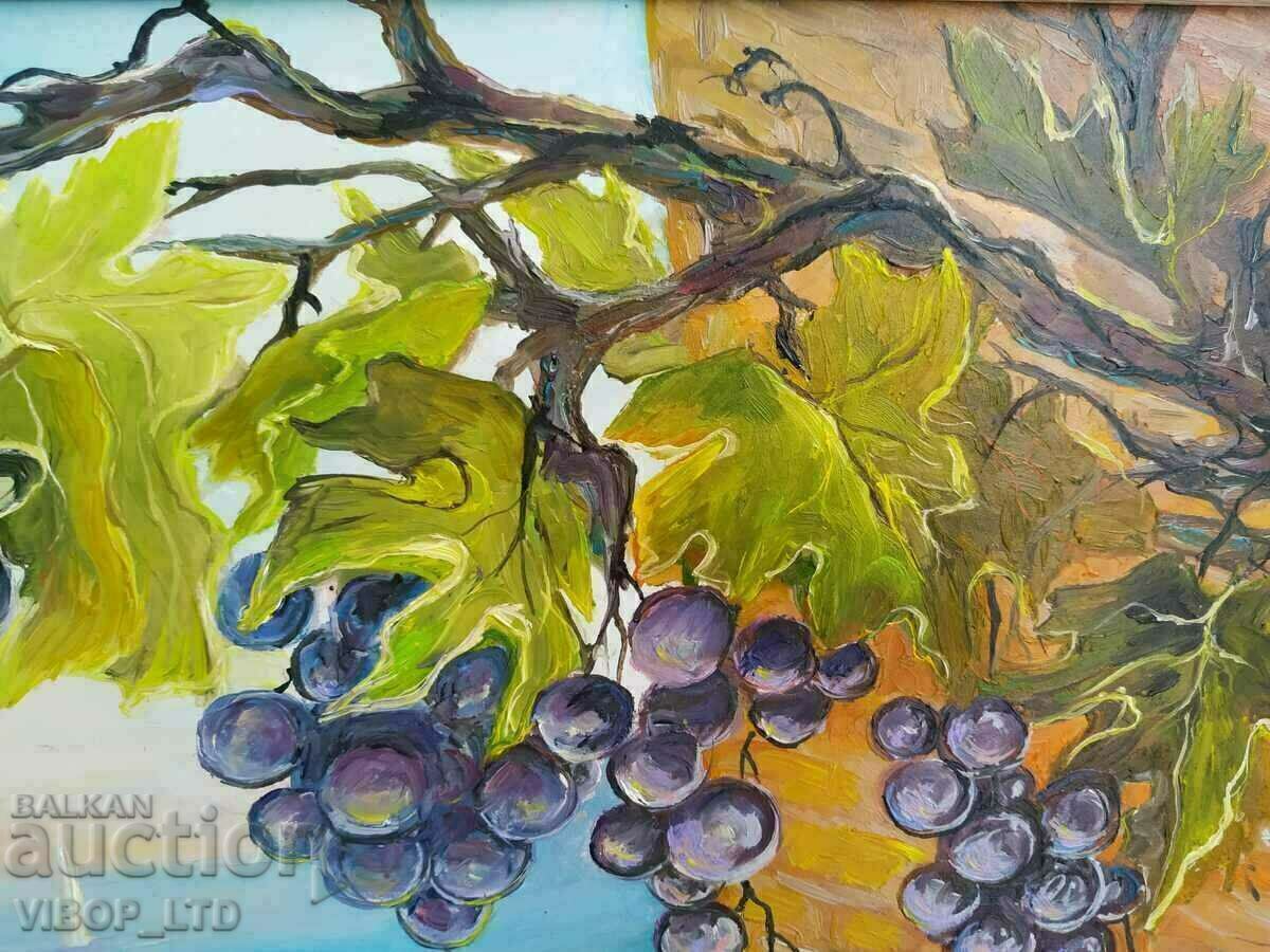 καλλιτέχνης/πίνακας "ΣΤΑΦΥΛΙ ΚΑΙ ΘΑΛΑΣΣΑ"/λάδι/καμβάς/κάδρο/υπογραφή - 5 καλλιτέχνης/πίνακας "ΣΤΑΦΥΛΙ ΚΑΙ ΘΑΛΑΣΣΑ"/λάδι/καμβάς/κάδρο/υπογραφή - 5