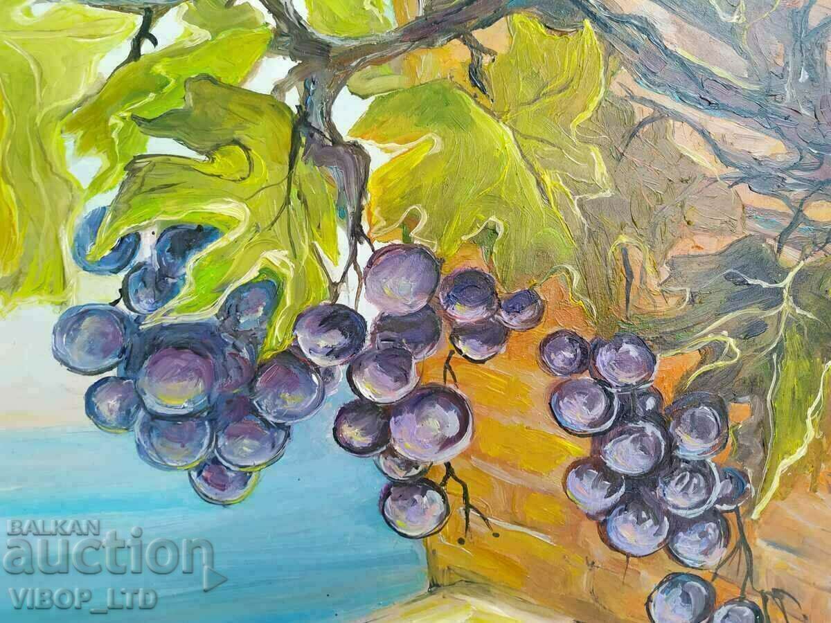 худ./картина "ГРОЗДЕ И МОРЕ", подпис, маслена картина 47/37 - 6