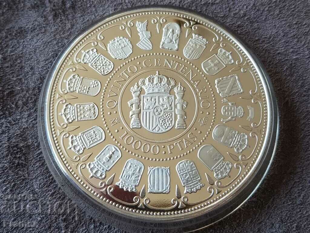 5 OZ 10000 песети 1989 Испания 500 г. откриването на Америка