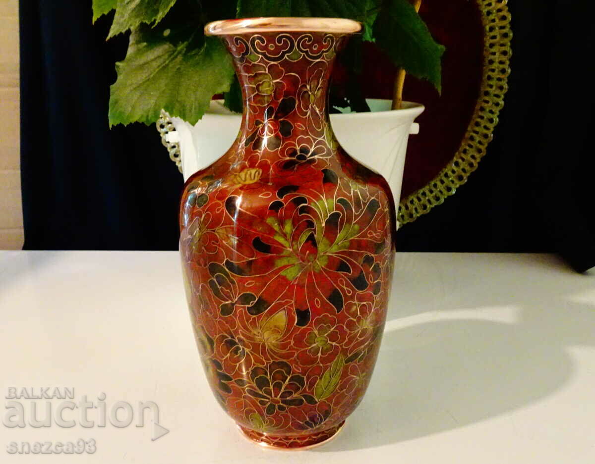 Chinese Cloisonne Copper Vase, Cloisonne by Zi Jin Cheng.