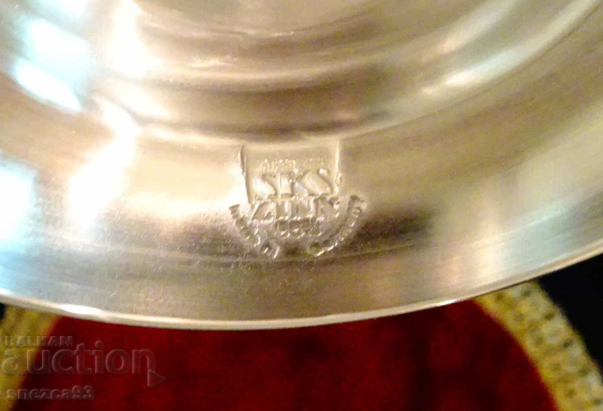 Pewter goblet with hunter and deer 10 cm. - 7 Pewter goblet with hunter and deer 10 cm. - 7