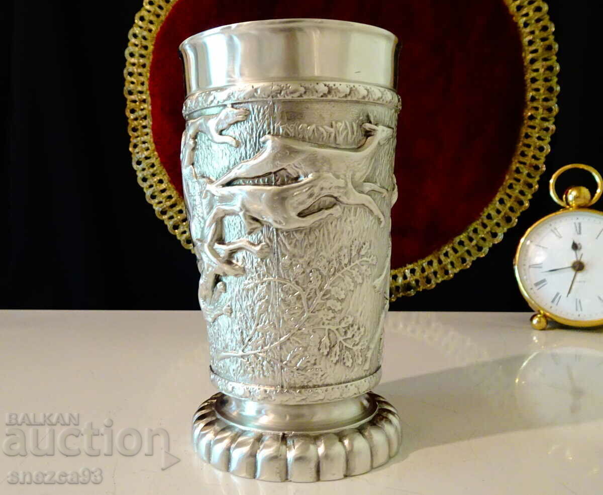 Pewter mug/tankard with hunting scene masterpiece, author's work - 5 Pewter mug/tankard with hunting scene masterpiece, author's work - 5