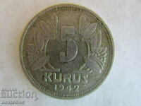 ❗❗❗Turcia, 5 kuruş 1942, rar❗❗❗
