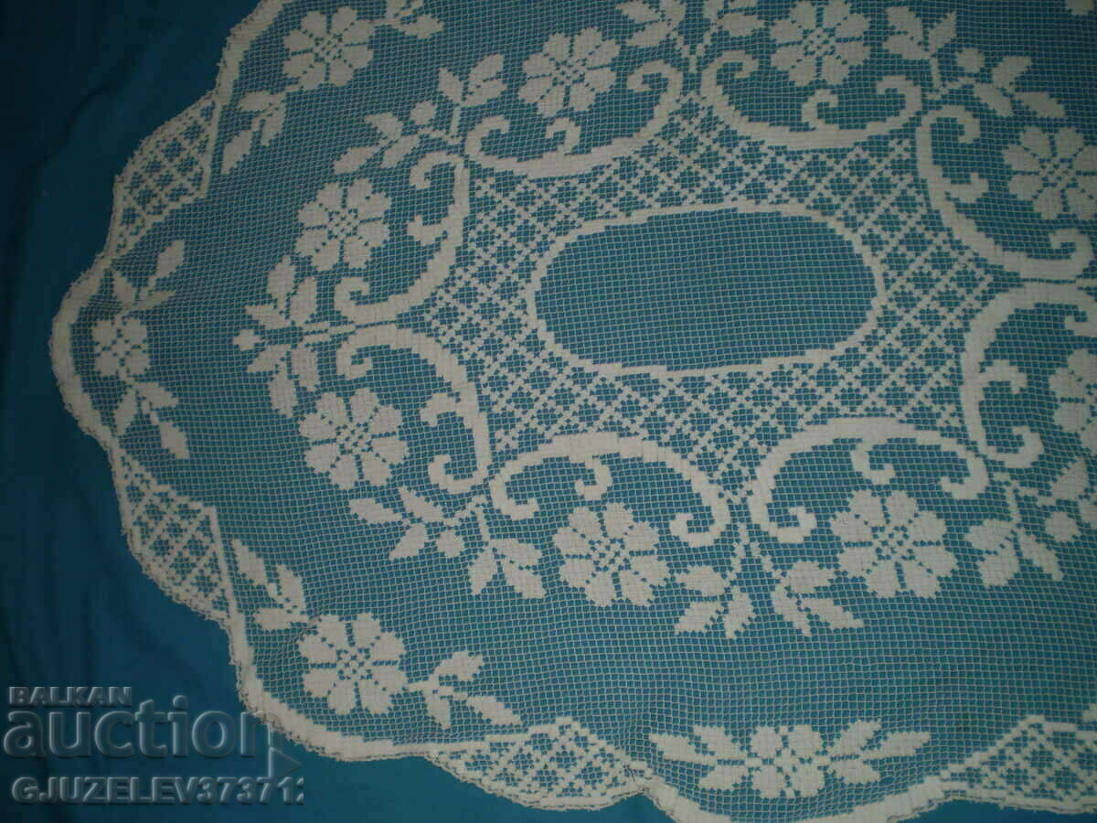 19th century ellipsoid hand-knitted fillet lace tablecloth with price 109.00 BGN | € 55.73
