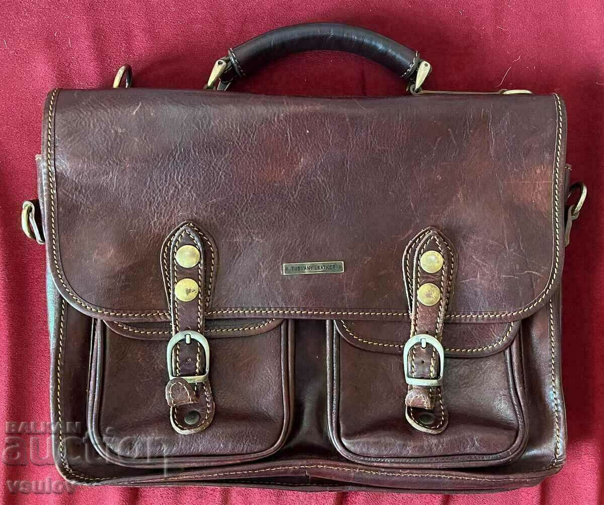 Luxury Italian Leather Business Laptop Bag Brown