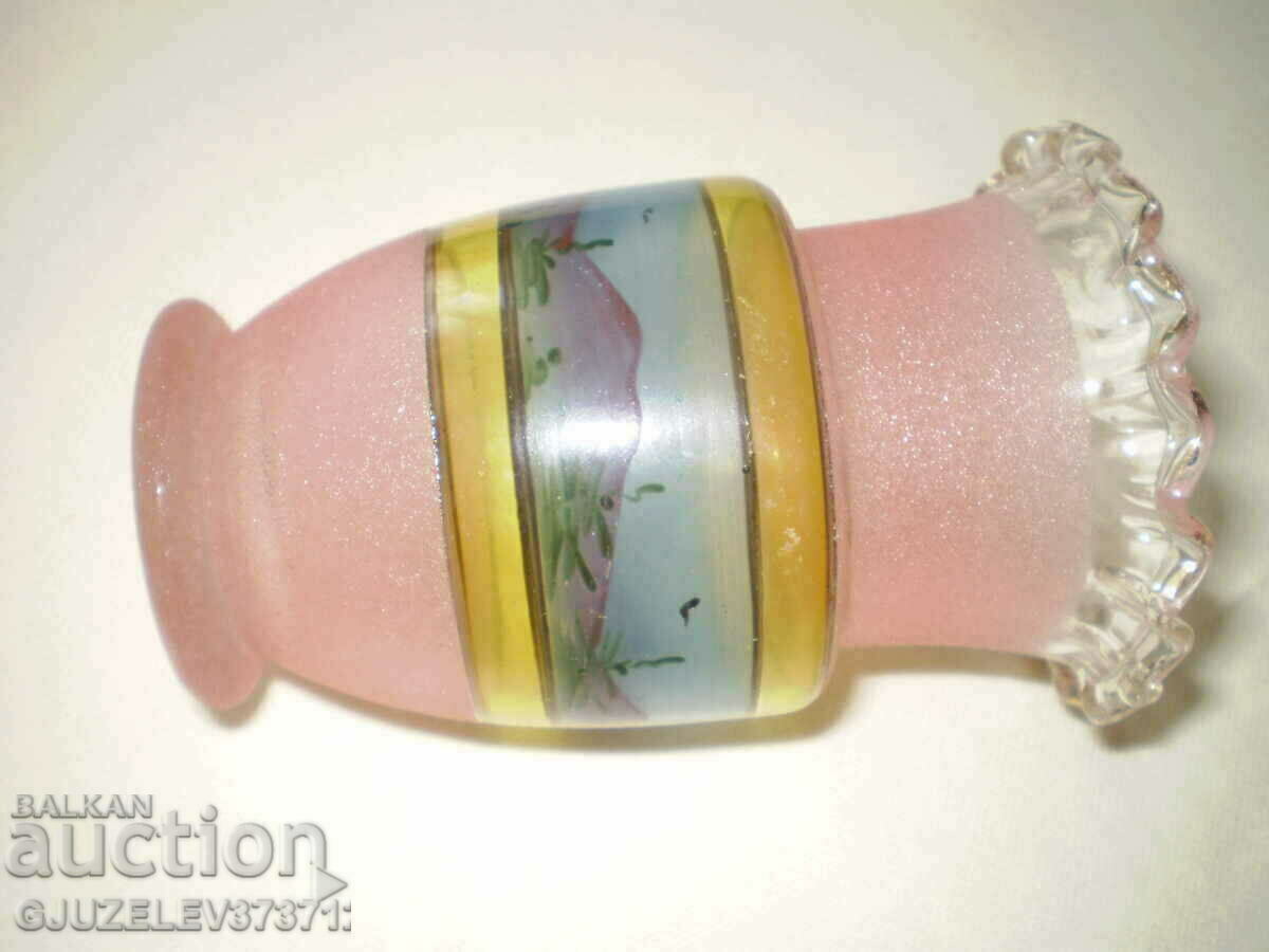 Art Deco Glass Pink Painted Curly Glass Vase - 6 Art Deco Glass Pink Painted Curly Glass Vase - 6