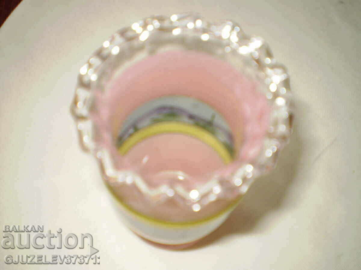 Art Deco Glass Pink Painted Curly Glass Vase - 7 Art Deco Glass Pink Painted Curly Glass Vase - 7