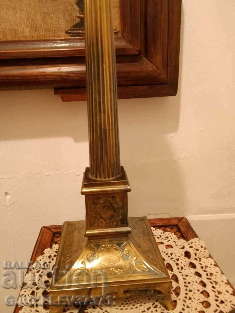 Licitație Noptiera Art Deco, veioza de masa, bronz, sticla originala
