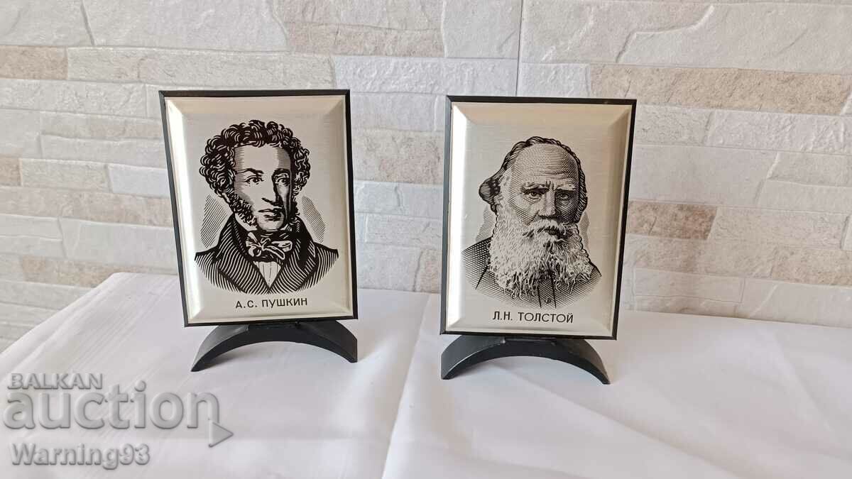 Two desktop portraits / souvenirs - A.S. PUSHKIN and L.N. TOLSTOY with price 55.00 BGN | € 28.12 Two desktop portraits / souvenirs - A.S. PUSHKIN and L.N. TOLSTOY with price 55.00 BGN | € 28.12