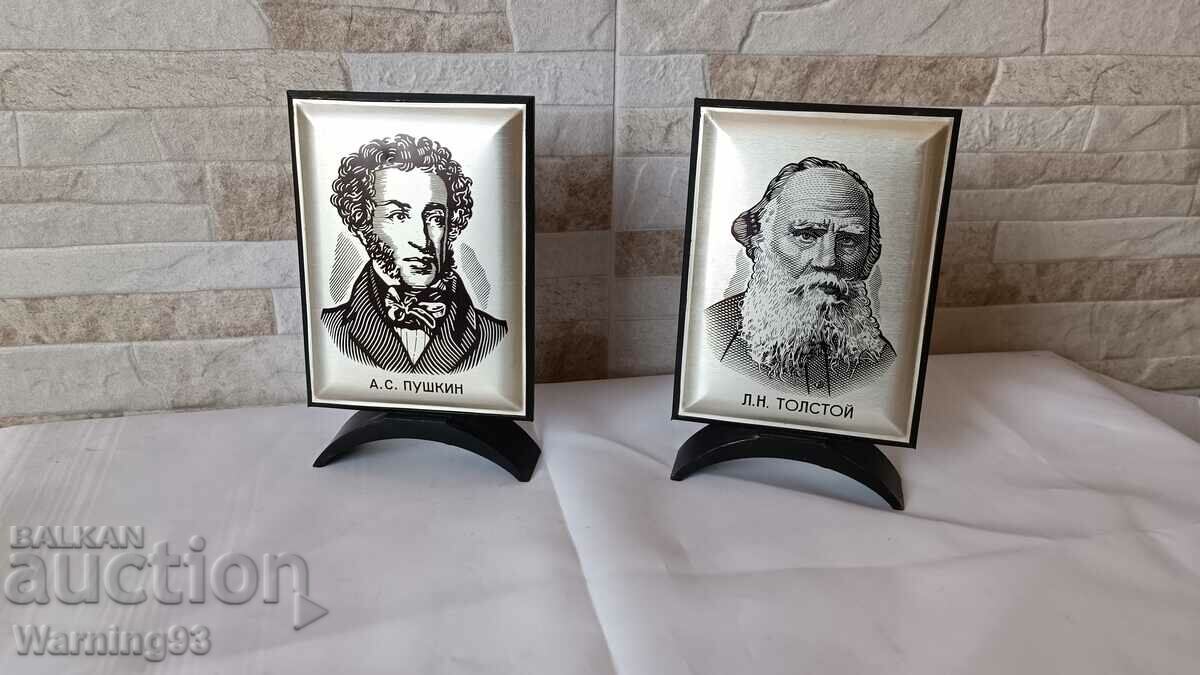 Two desktop portraits / souvenirs - A.S. PUSHKIN and L.N. TOLSTOY