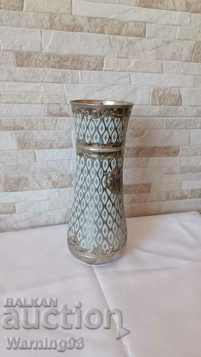 Auction Old metal German vase with engravings - 25cm Auction Old metal German vase with engravings - 25cm