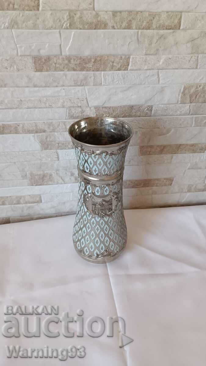 Old metal German vase with engravings - 25cm - 5 Old metal German vase with engravings - 25cm - 5