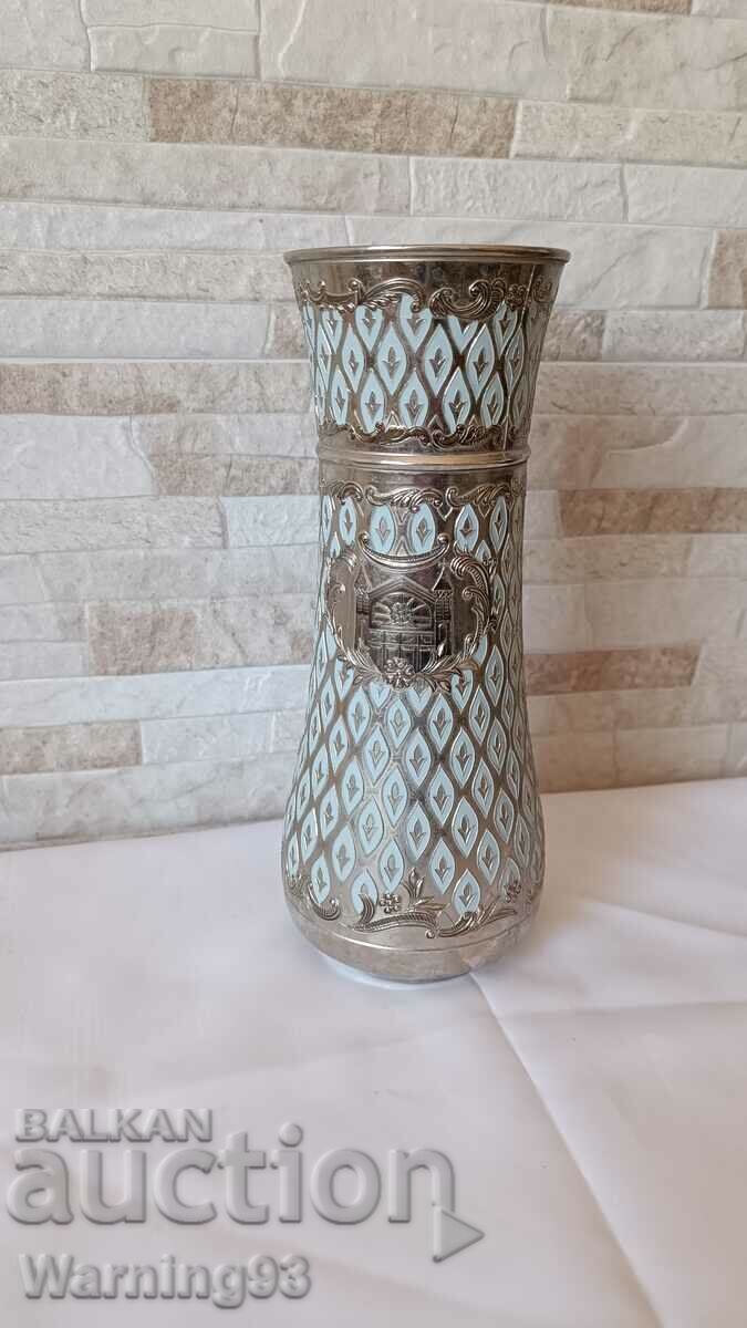 Old metal German vase with engravings - 25cm - 6 Old metal German vase with engravings - 25cm - 6