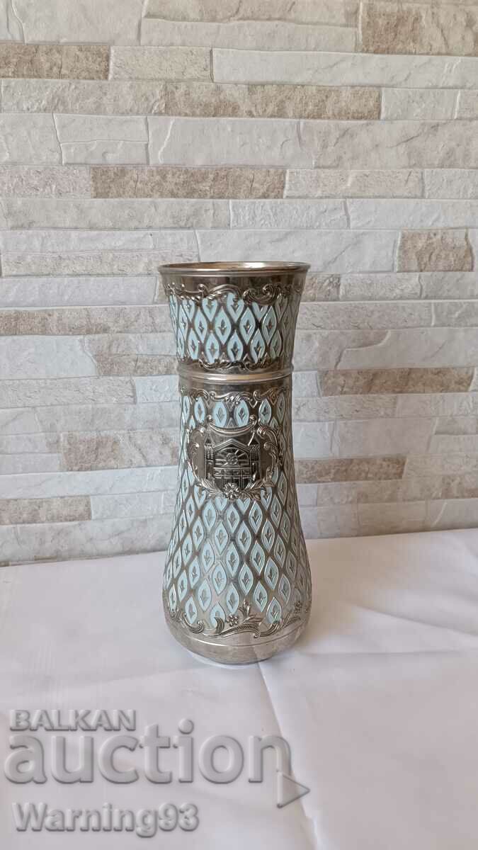 Old metal German vase with engravings - 25cm