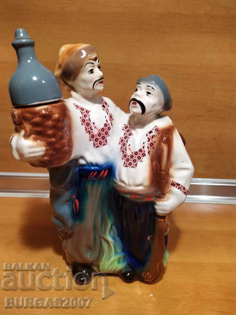 Old porcelain figure, bottle, Cossacks